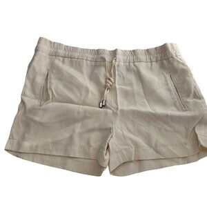Zara‎ Woman Ivory Elastic Waist Drawstring Shorts Size S Pockets Lightweight
